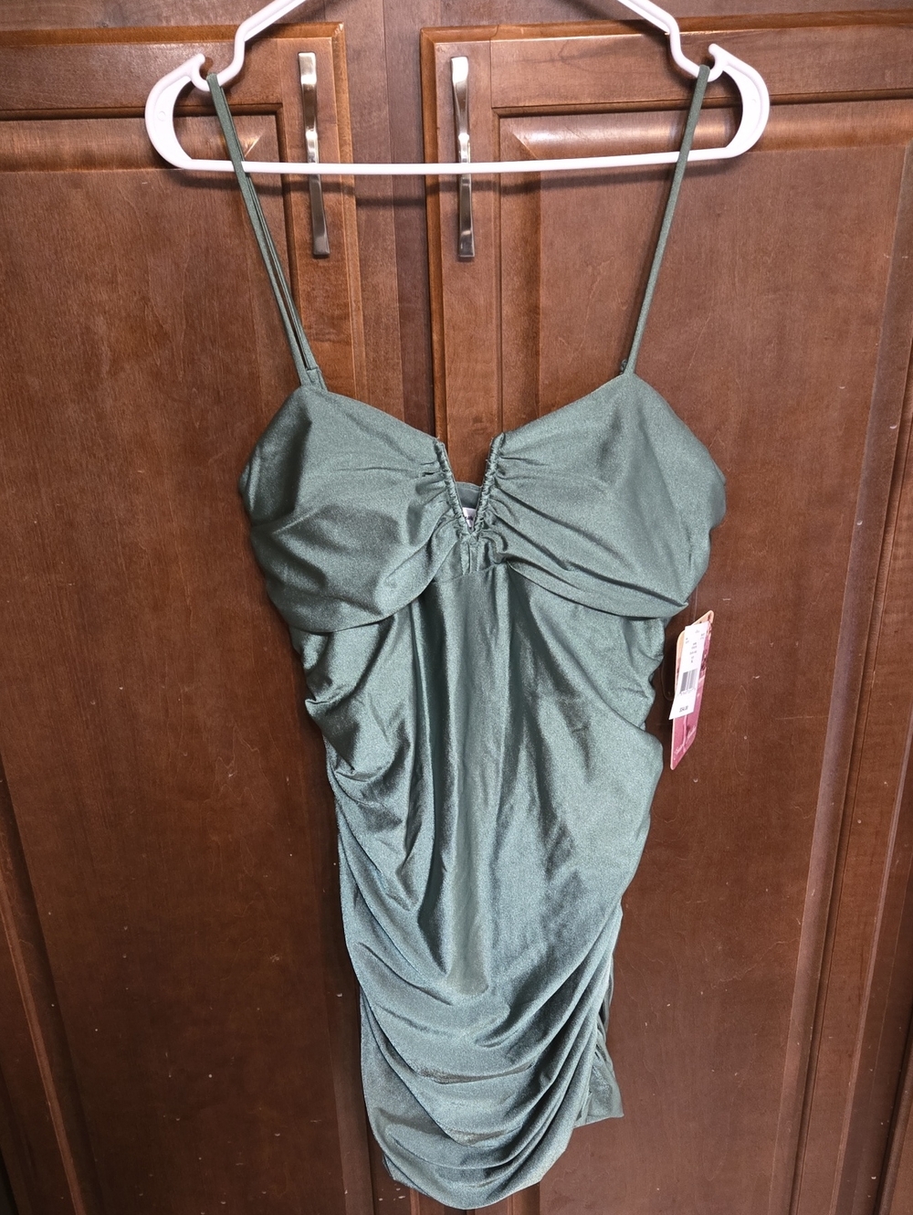 Emerald Sundae Olive Green Ruched Slip Midi Dress